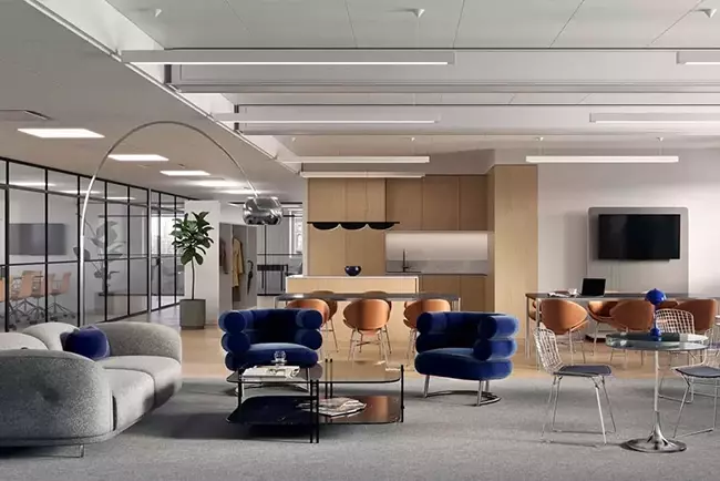 Sisäkuva modernista ja muokattavasta toimitilasta